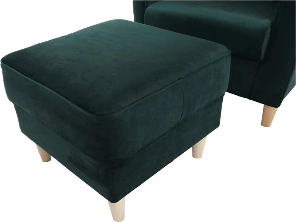 Füles fotel puffal, szövet smaragd, ASTRID