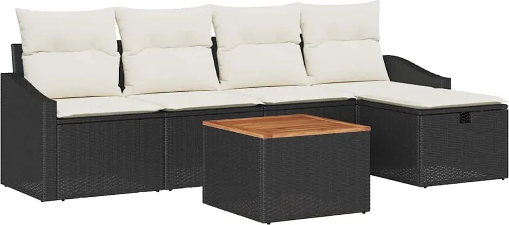 vidaXL Kerti Kanapé Szett párnával tárolóval 6 pcs Fekete polirattan