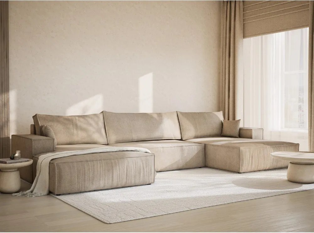 Bézs zsenília kinyitható-tárolóhelyes sarokkanapé (U alakú) Kyoto – Maison de Rêve