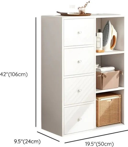 Komód hálószoba nappali bútor 4 ajtós szekrény 50x24x106 cm fehér PN02