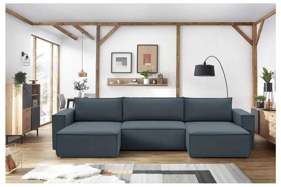 Sötétkék sarokkanapé ("U" alakú) Nihad – Bobochic Paris