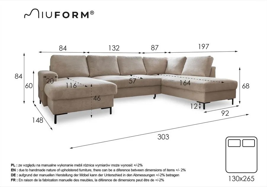 Sötétkék kordbársony kinyitható sarokkanapé (jobb oldali) Lofty Lilly – Miuform