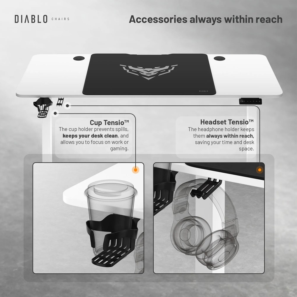 Magasságban állítható íróasztal 140 cm fehér: Diablo X-Tensio 1400