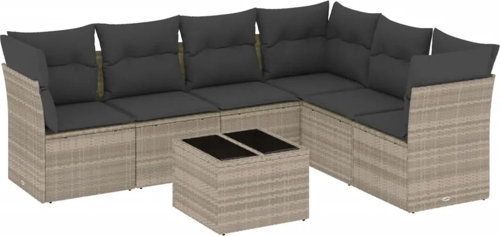 vidaXL 7 részes világosszürke polyrattan kerti ülőgarnitúra párnákkal