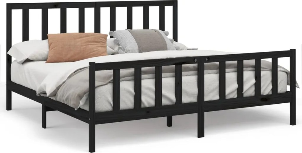 vidaXL fekete tömör fenyőfa ágykeret 200x200 cm