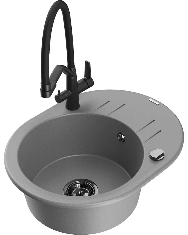 Mexen Kevin egymedencés gránit mosogató Duo konyhai csappal, szürke - 6517-71-671701-70-B