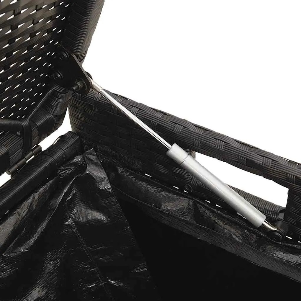 fekete polyrattan kültéri tárolópad párnával 100 cm