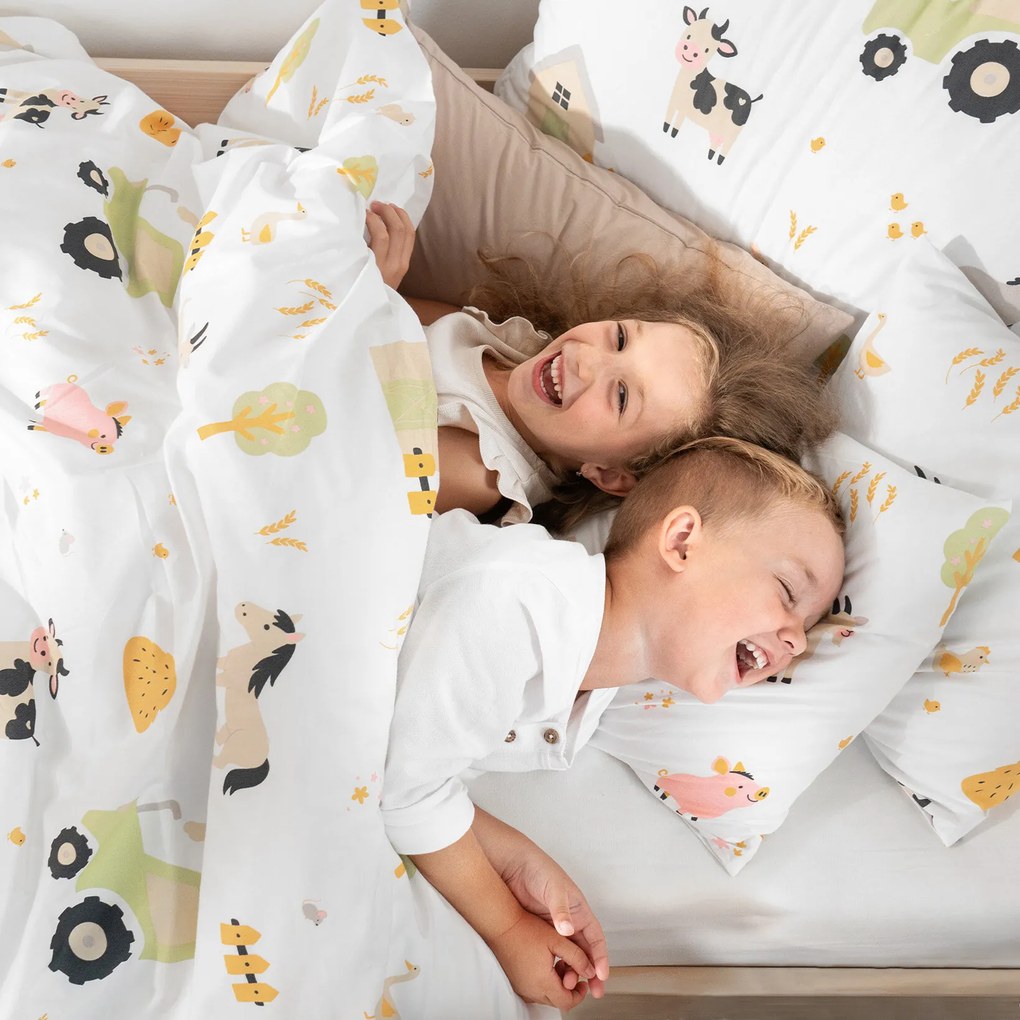 Goldea gyermek pamut ágyneműhuzat - élet a farmon 150 x 200 és 50 x 60 cm