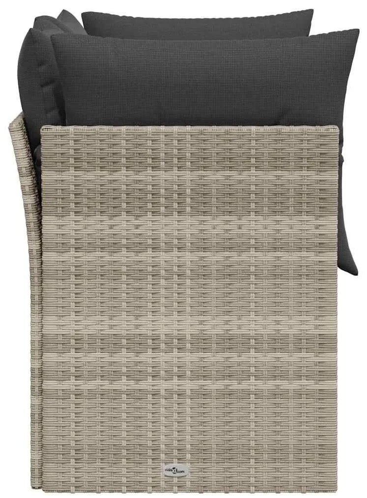 2 személyes világosszürke polyrattan kerti kanapé párnával