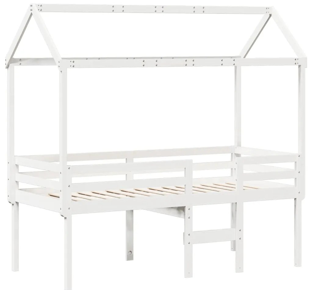 fehér tömör fenyőfa magasított ágy tetővel 90 x 190 cm