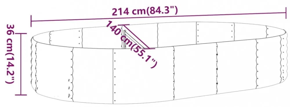 vidaXL antracitszürke porszórt acél kerti magaságyás 214x140x36 cm