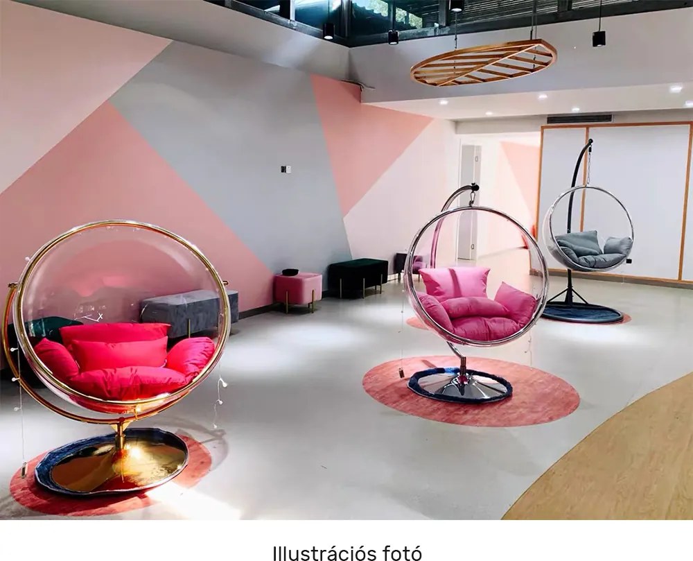 Függő fotel állvánnyal, átlátszó/ezüst/szürke, BUBBLE NEW TYP 2