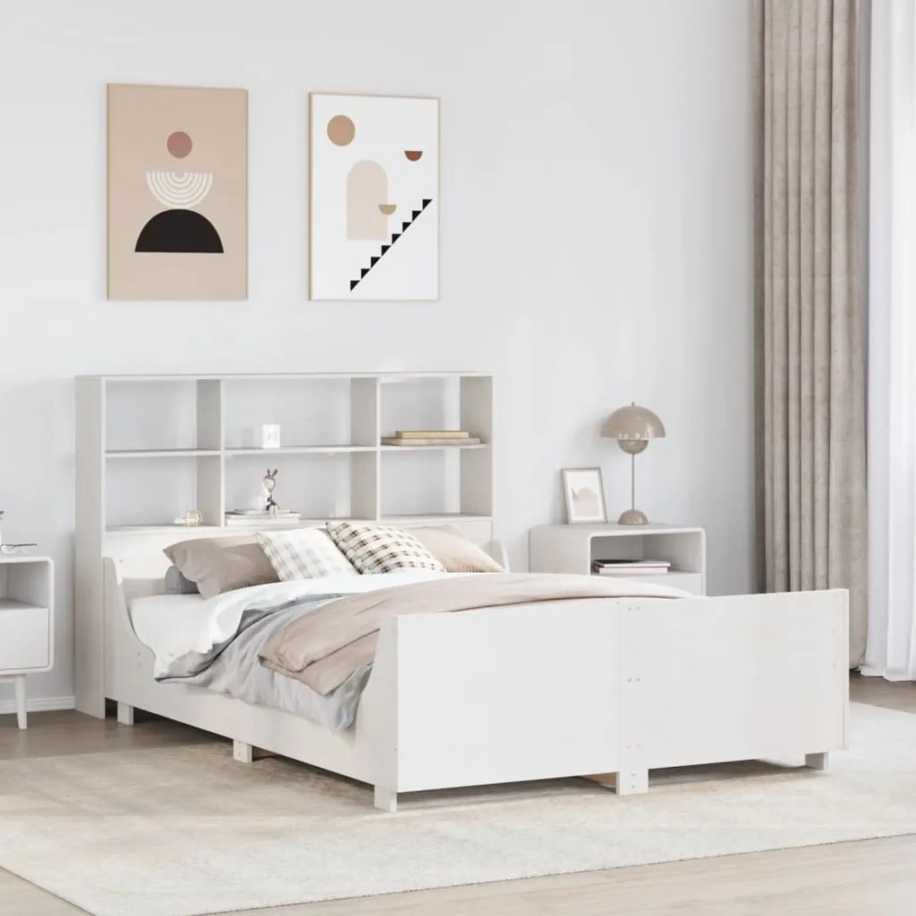 fehér tömör fa könyvespolcos ágy matrac nélkül 120 x 190 cm