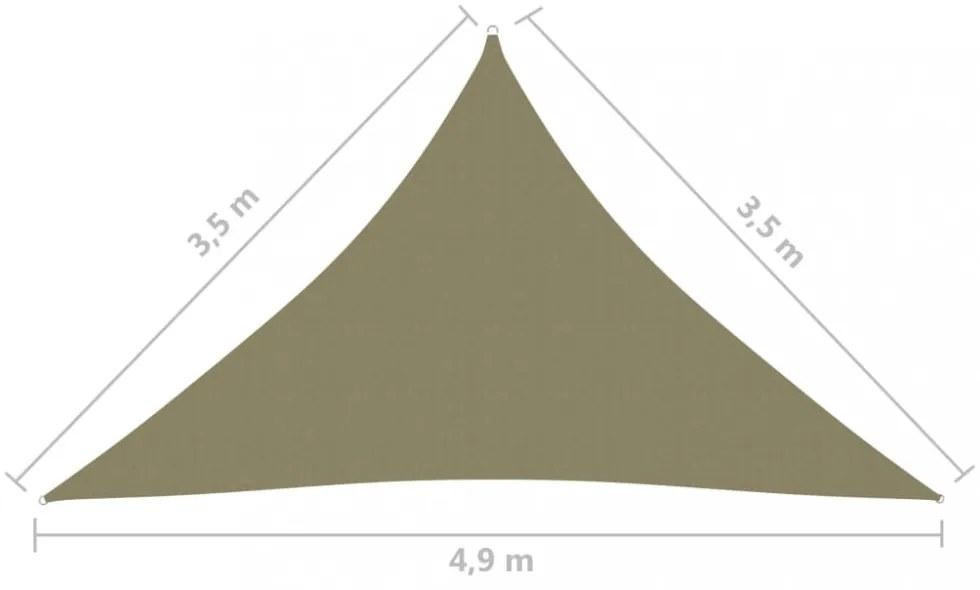 bézs háromszögű oxford-szövet napvitorla 3,5 x 3,5 x 4,9 m
