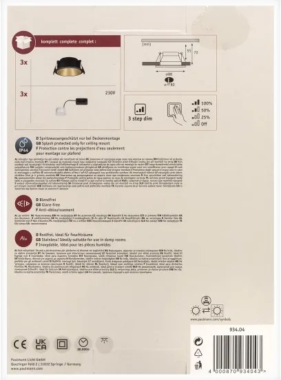 Paulmann 93404 - KÉSZLET 3xLED/6,5W IP44 Dimmelhető fürdőszobai lámpa COLE 230V