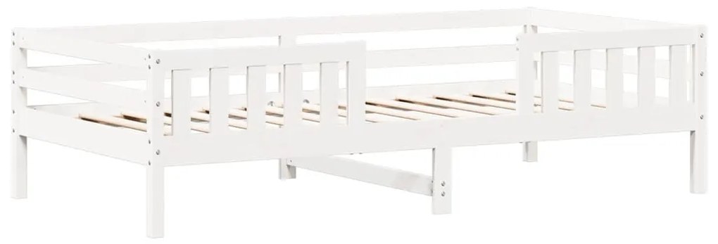 fehér tömör fenyőfa ágy és pad szett tetővel 100 x 200 cm