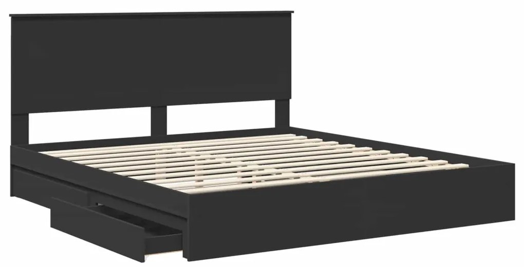 vidaXL Tárolós Ágy fejtámlával fiókkal Fekete 200 x 200 cm Faanyag