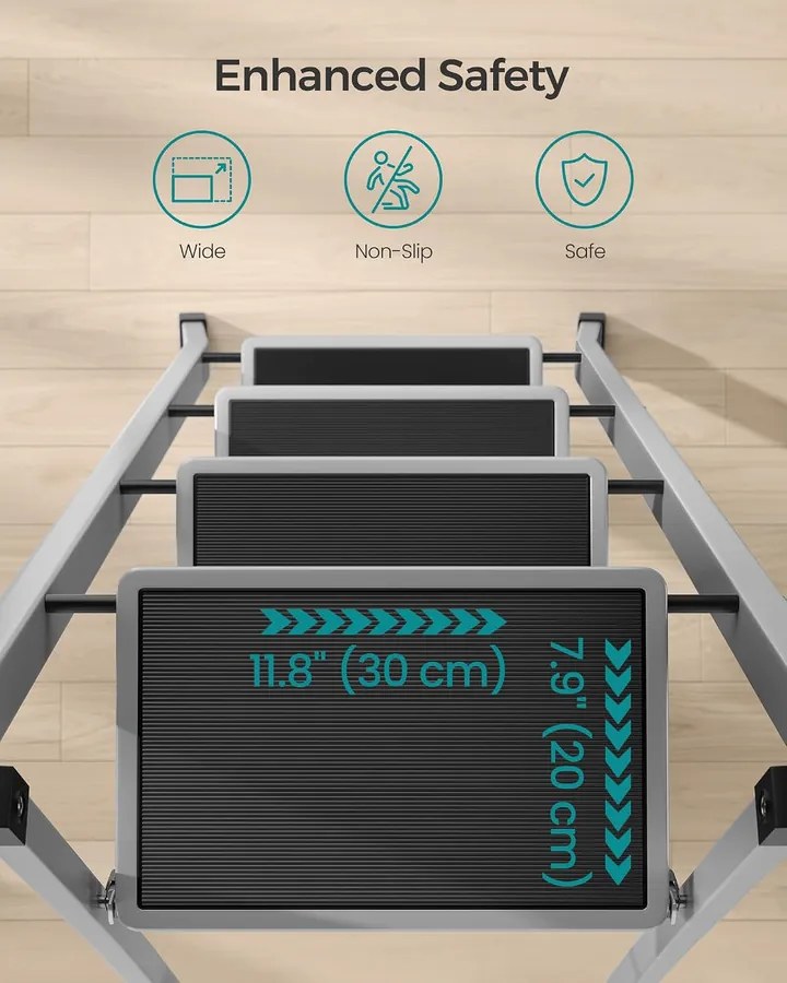 SONGMICS 4 Lépcsős Összecsukható Létrás Fellépő (150 kg Teherbírás), Szürke-Fekete