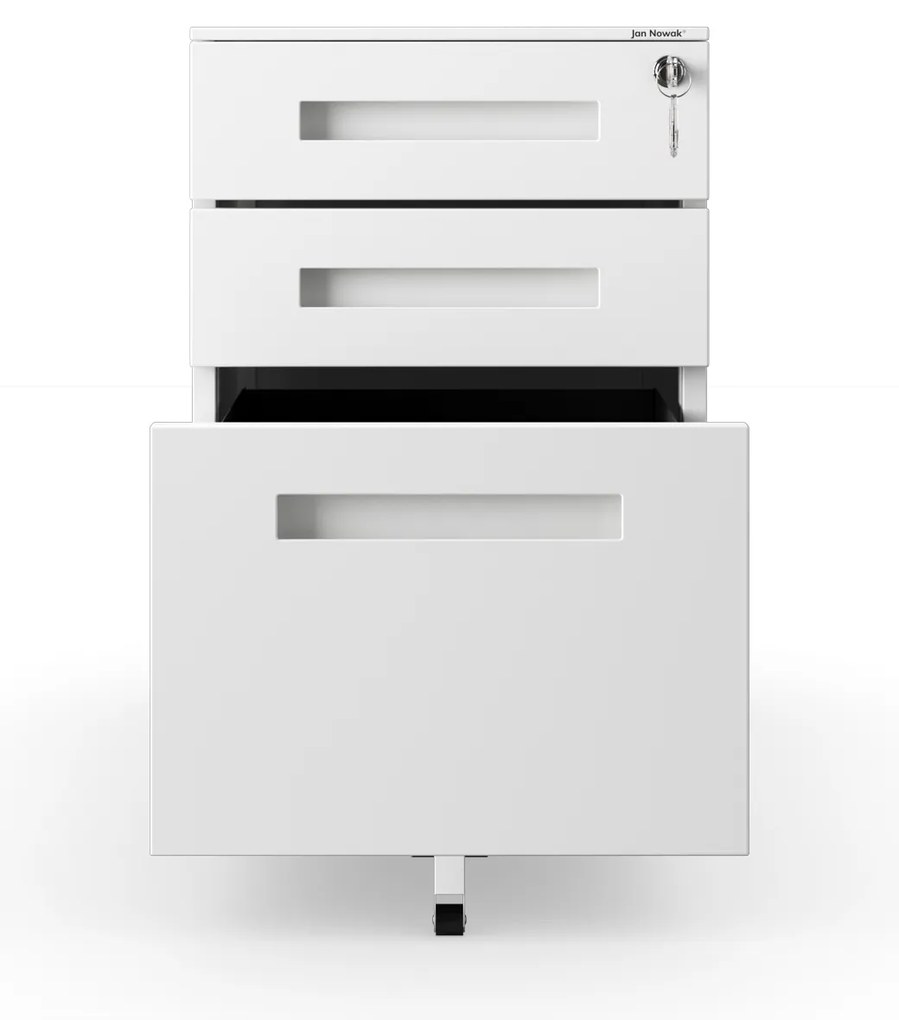 Fém gurulós konténer íróasztal alá KATE 390 x 600 x 500 mm, fehér