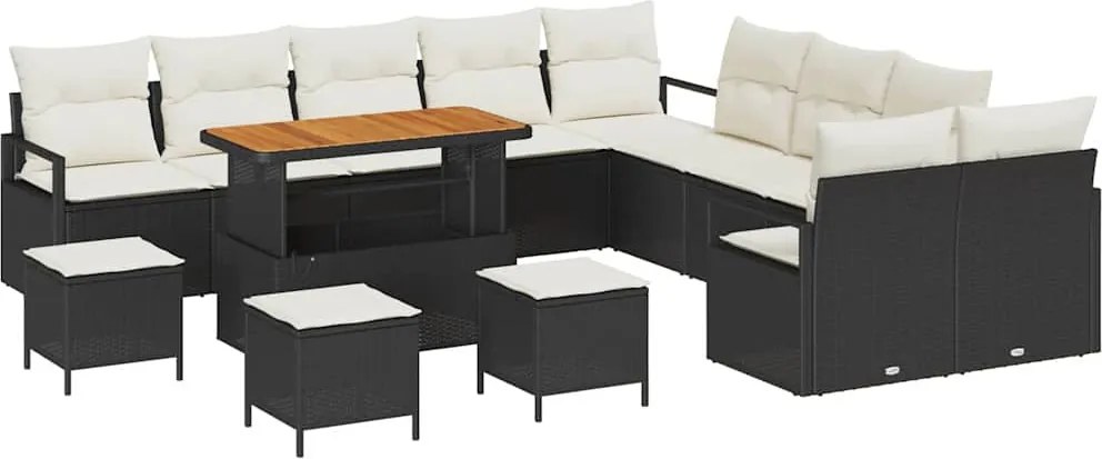 vidaXL Kerti Kanapé Szett párnával 14 pcs Fekete polirattan