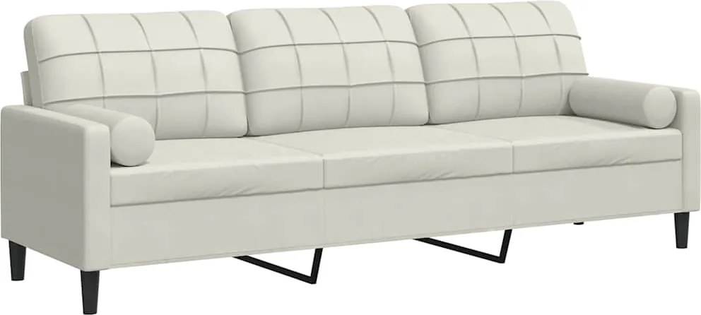vidaXL 3 személyes krémszínű bársony kanapé díszpárnákkal 210 cm