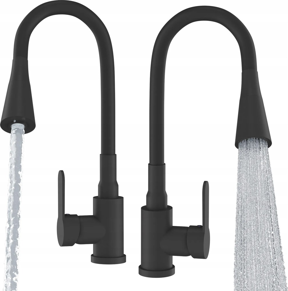 Flexibilis Fekete Konyhai Csaptelep Hajlítható Kiöntővel Mosogatóhoz