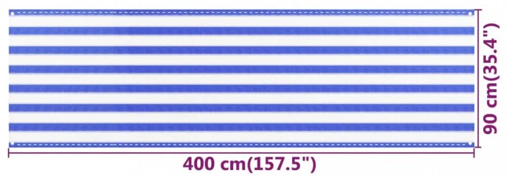 kék és fehér HDPE erkélytakaró 90 x 400 cm