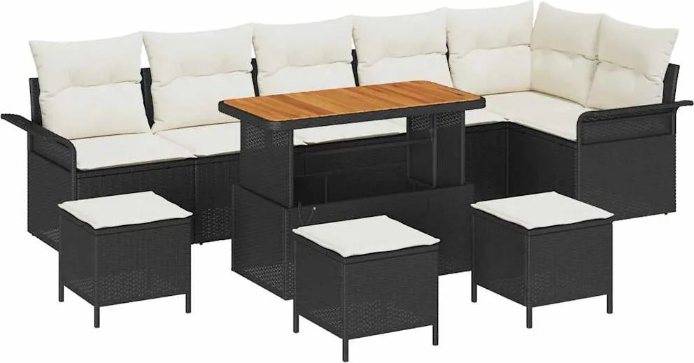 vidaXL Kerti Kanapé Szett párnával tárolóval 10 pcs Fekete és Krém