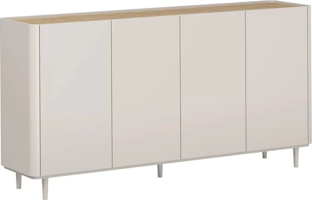 Elivo komód 200 cm négyajtós lábakon - kasmír / olajozott tölgy