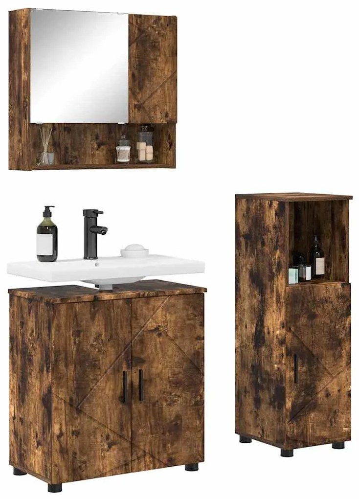 Fürdőszoba bútor szett 3 pcs Füstölt tölgy 61 x 35 x 64 cm