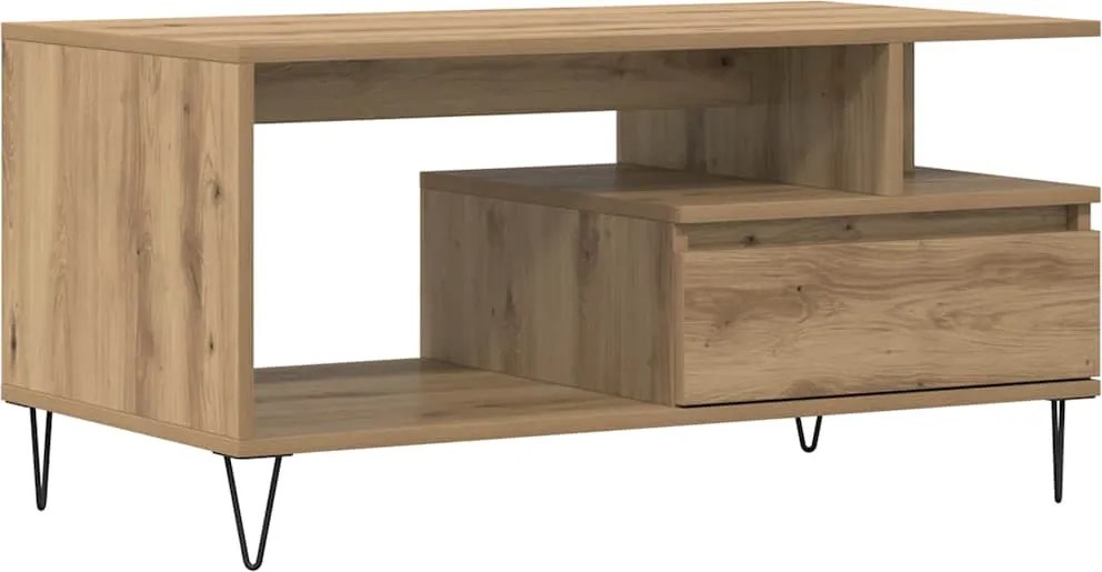 vidaXL kézműves tölgy színű szerelt fa dohányzóasztal 90x49x45 cm