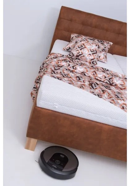 Kárpitozott VIOLET ágy tárolóval, matrac nélkül, 180x200 cm, konyakbarna