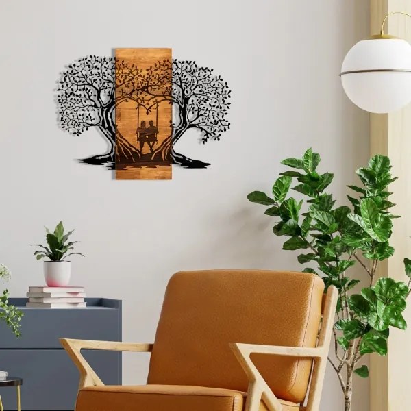 Fali dekoráció 76x58 cm fa/fém fák mintával