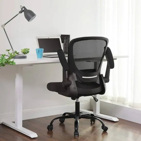 Irodai szék összecsukható karfákkal, ergonomikus számítógépes szék, fekete