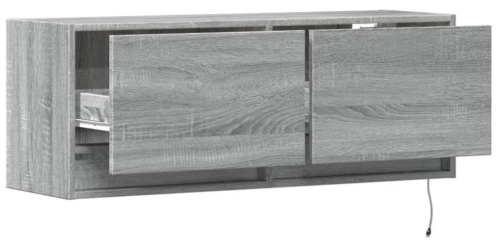 szürke sonoma színű fali TV-szekrény LED-ekkel 100 x 31 x 35 cm