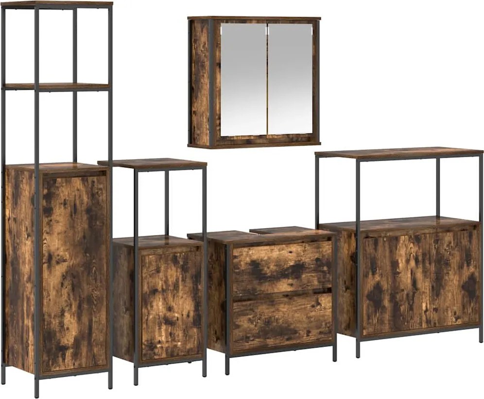 vidaXL Fürdőszoba bútor szett 5 pcs Barna 76.5 x 35 x 95 cm Faanyag