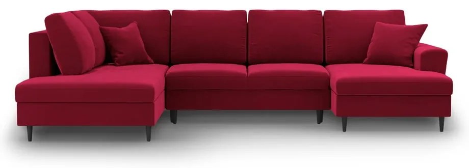 Piros bársony kinyitható tárolóhelyes sarokkanapé (bal oldali-U alakú) Kyoto – Cosmopolitan Design