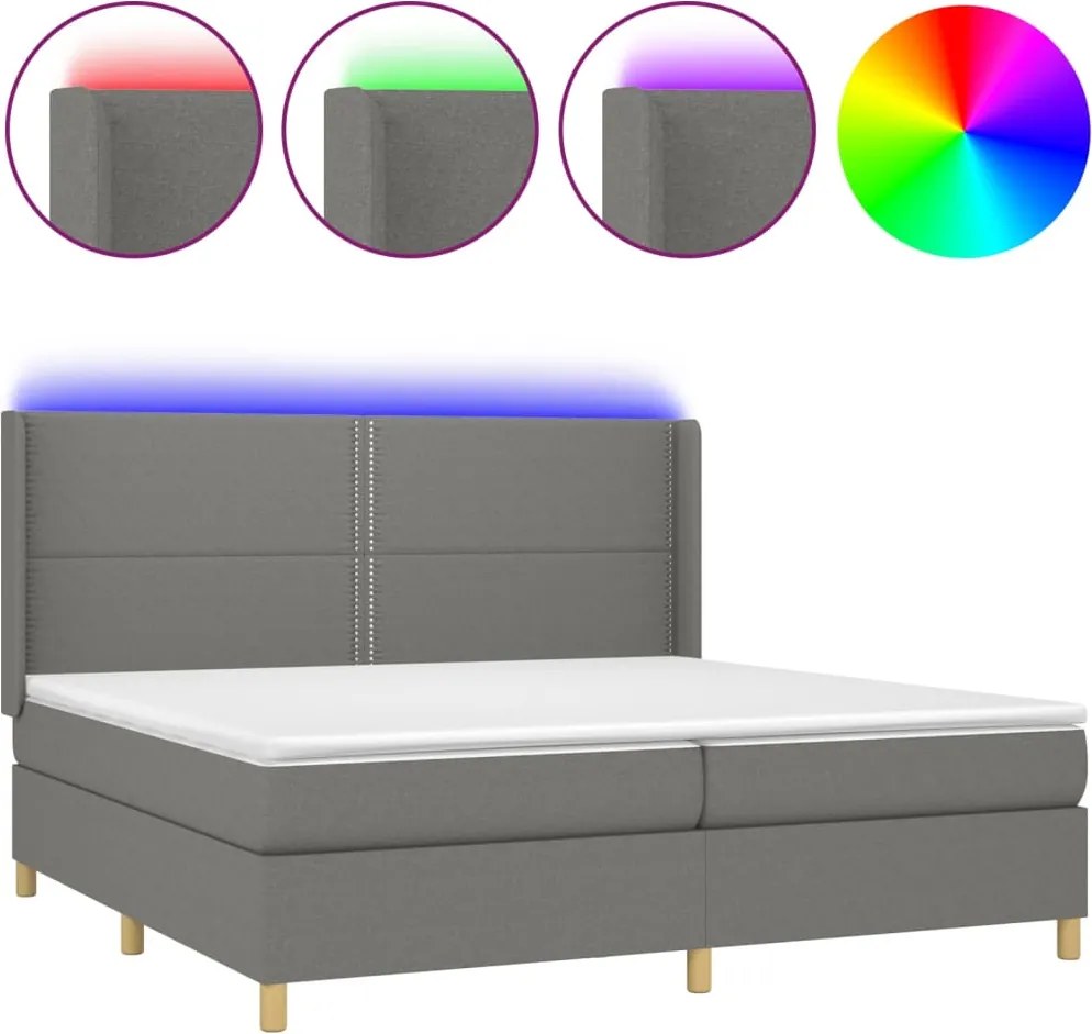 vidaXL sötétszürke szövet rugós és LED-es ágy matraccal 200x200 cm