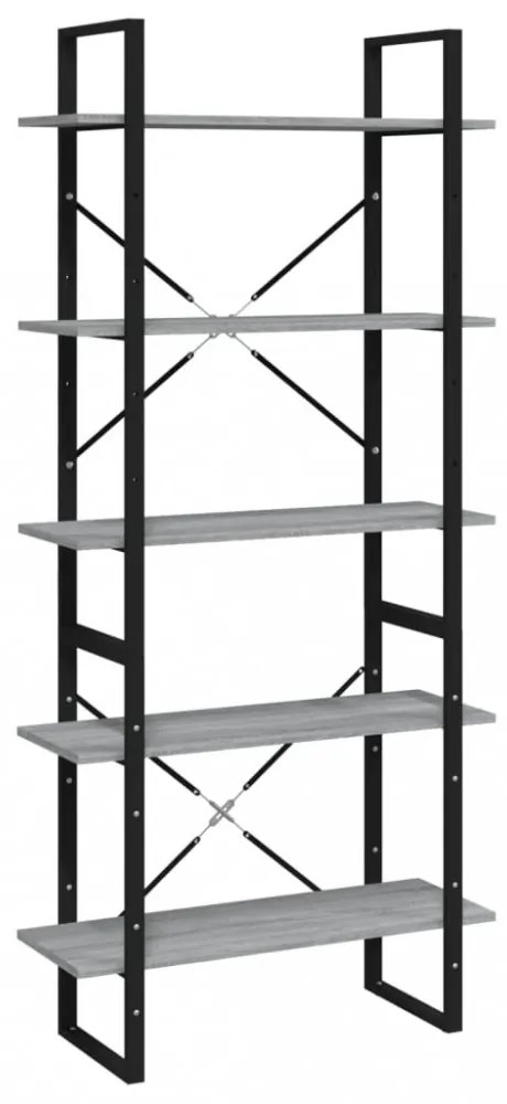 5 szintes szürke sonoma szerelt fa könyvszekrény 80x30x175 cm