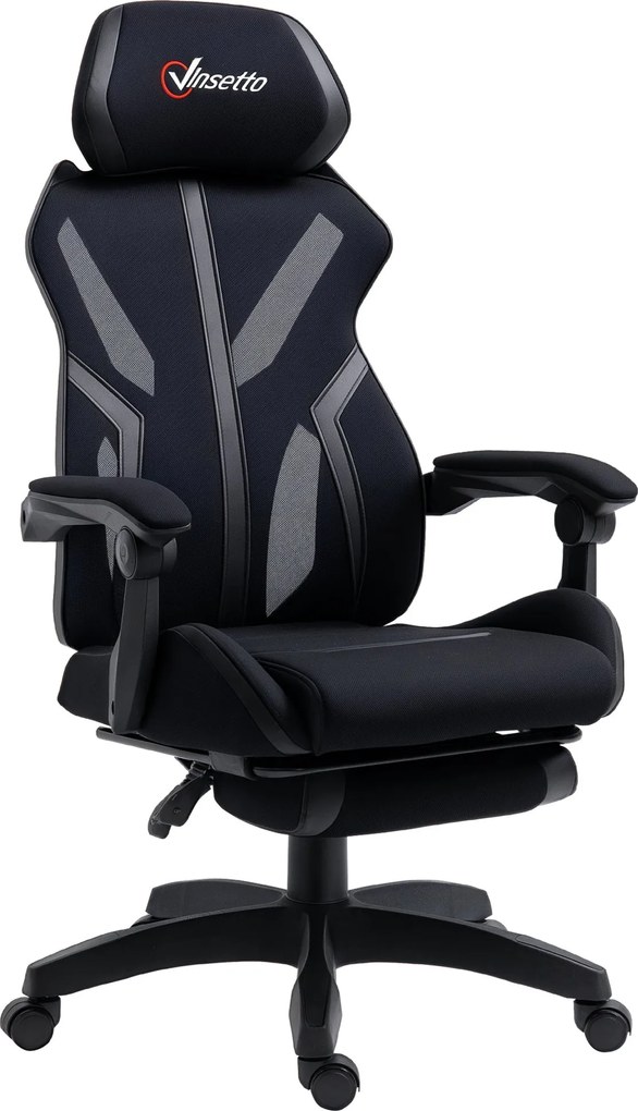 Vinsetto Gamer Szék Kihúzható Lábpihenővel és Állítható Magassággal - Fekete | Aosom