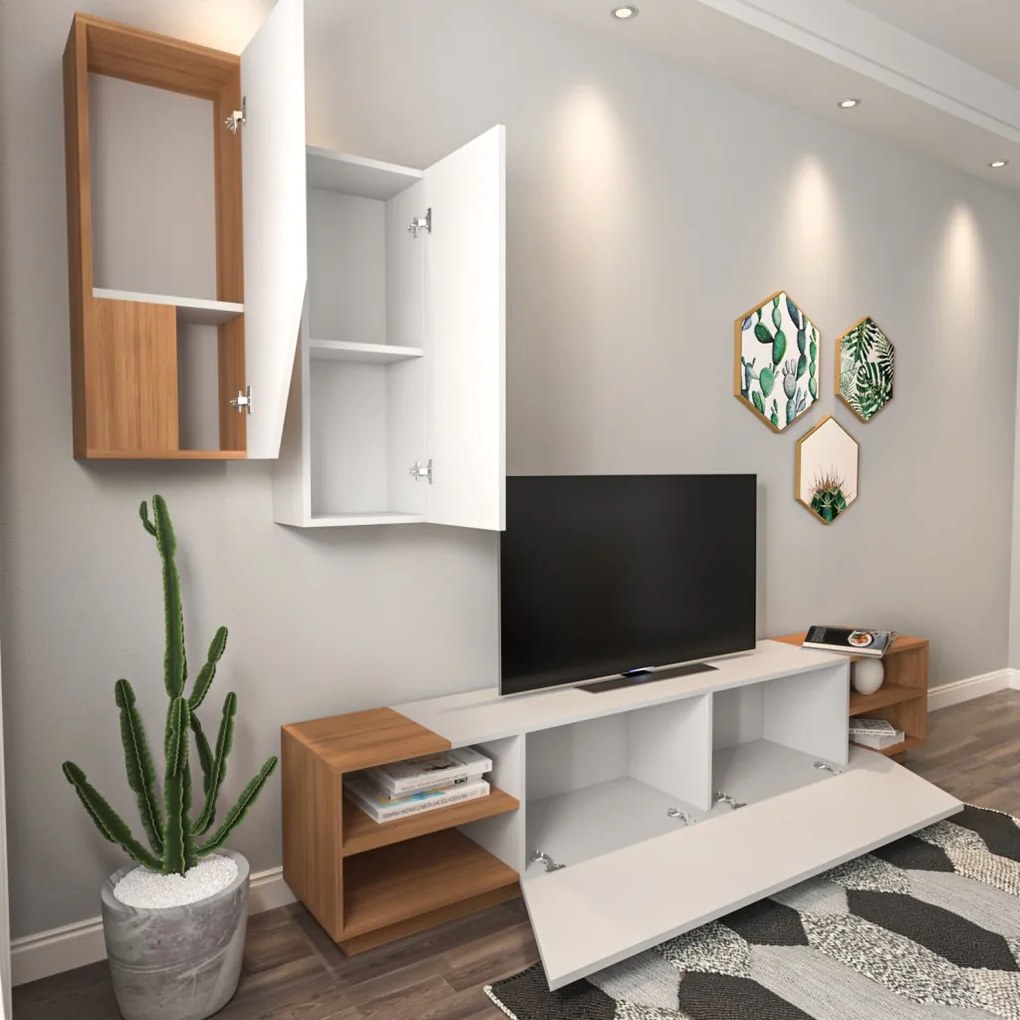 Zebra TV-állvány, fehér-teak, 240 cm