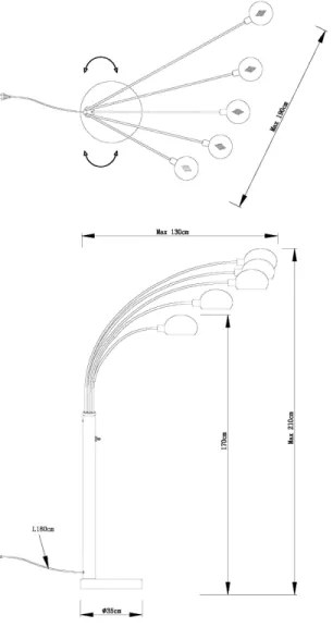Globo 58228NB - Állólámpa SEYMOUR 5xE14/40W/230V fekete
