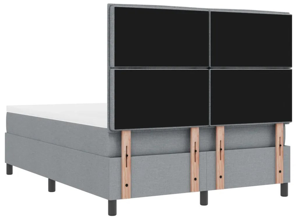 vidaXL Rugós ágy matraccal és LED világítással, világosszürke, 140 x 200 cm szövet
