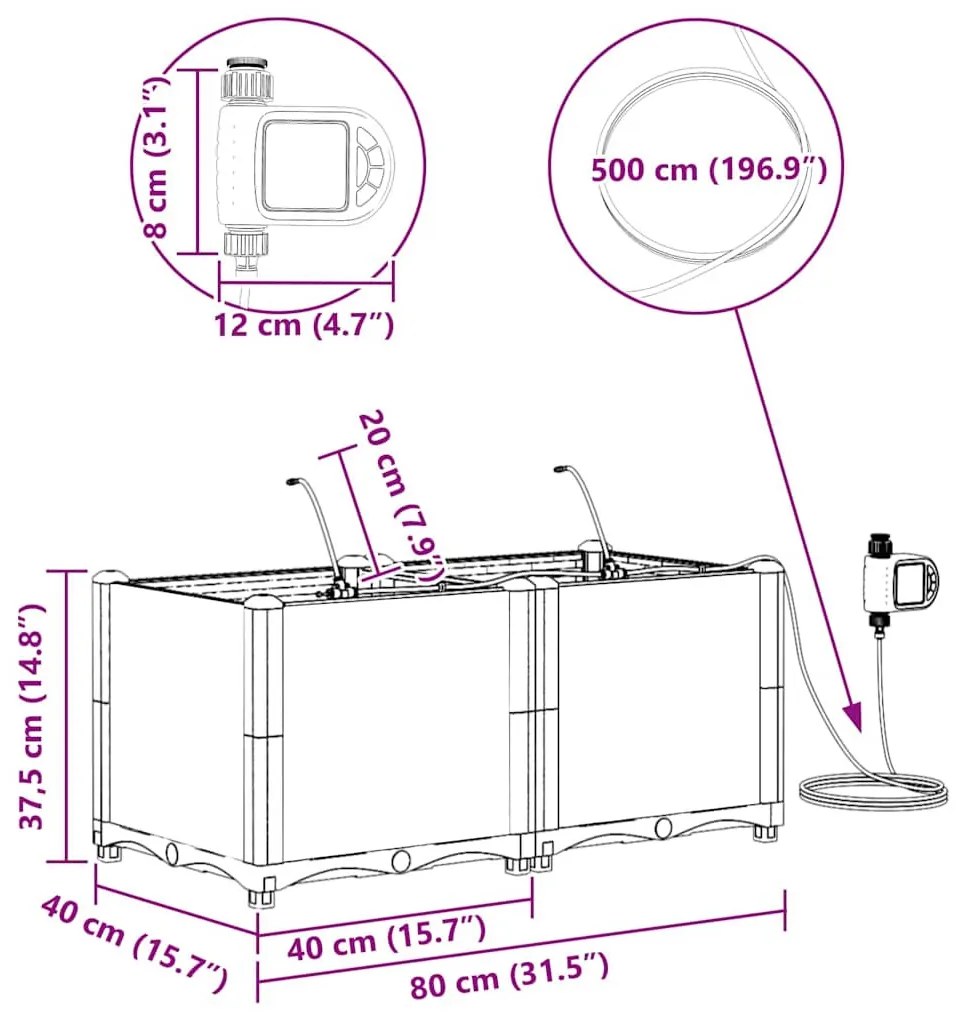 Kerti ültetők Világosszürke 80 x 40 x 37.5 cm Acél
