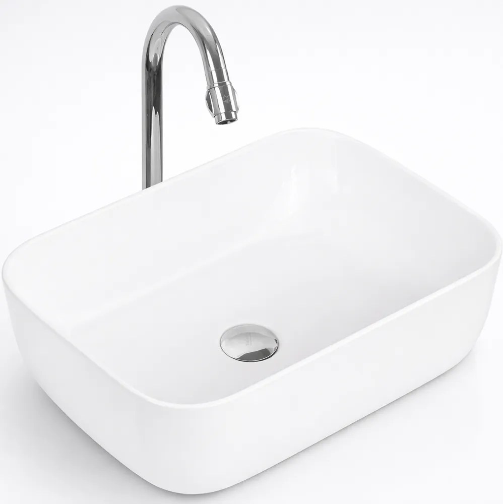 BERLIN || Pultra helyezhető mosdókagyló, kerámia, fehér, négyszögletes