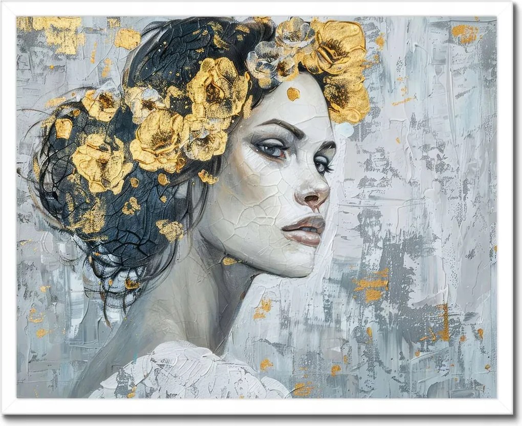 Poszter fehér keretben 50x40 Lány arany koszorúval