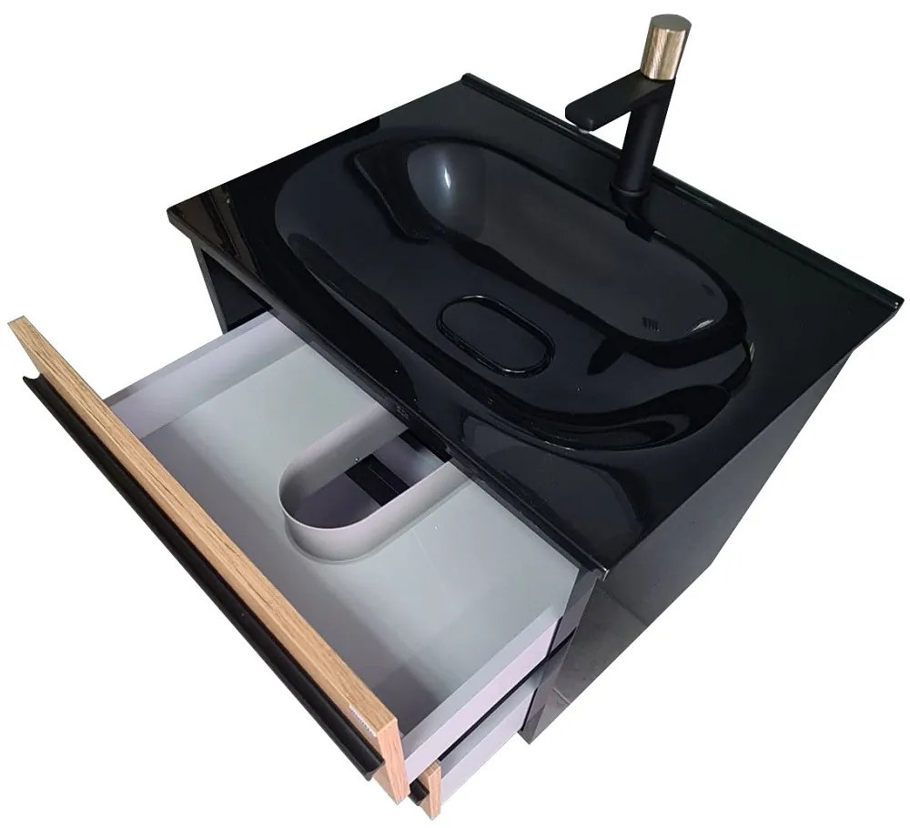 Piramida EURIDIKA OLIVA-FEKETE - fali fürdőszobabútor fekete mosdóval - 65 x 53 x 48 cm