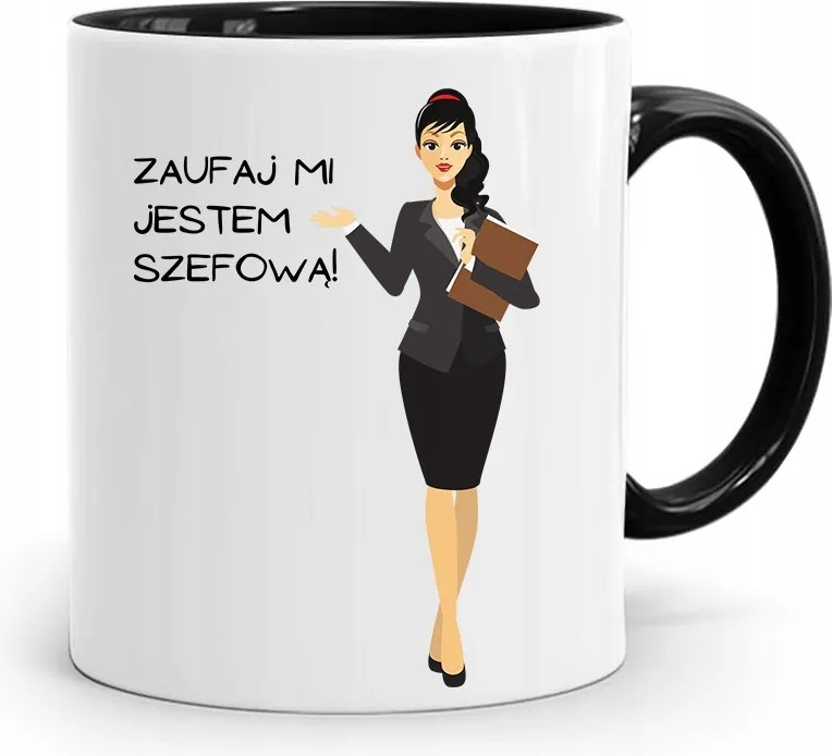 Bögre Fekete Ajándék Bízz Bennem Én Vagyok A Főnököm fényképes nyomtatással