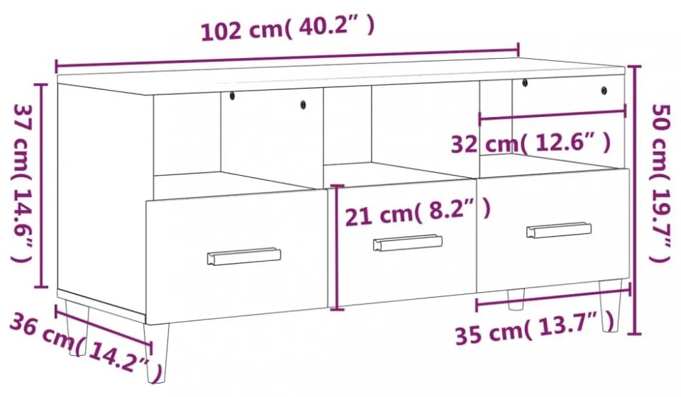 fekete szerelt fa TV-szekrény 102 x 36 x 50 cm