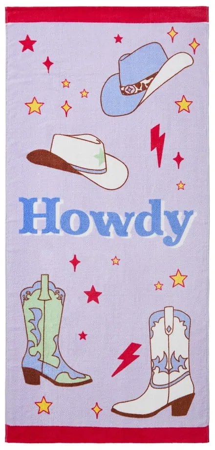 Lila frottír pamut strandtörölköző 76x160 cm Howdy Cowgirl – Sassy B